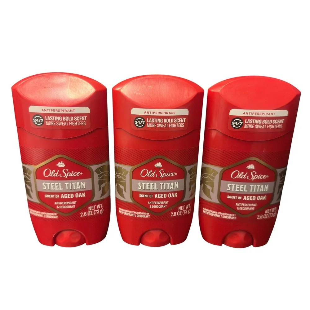 3x Old Spice STEEL TITAN Antiperspirant Deodorant Scented Aged Oak New Exp 11/26